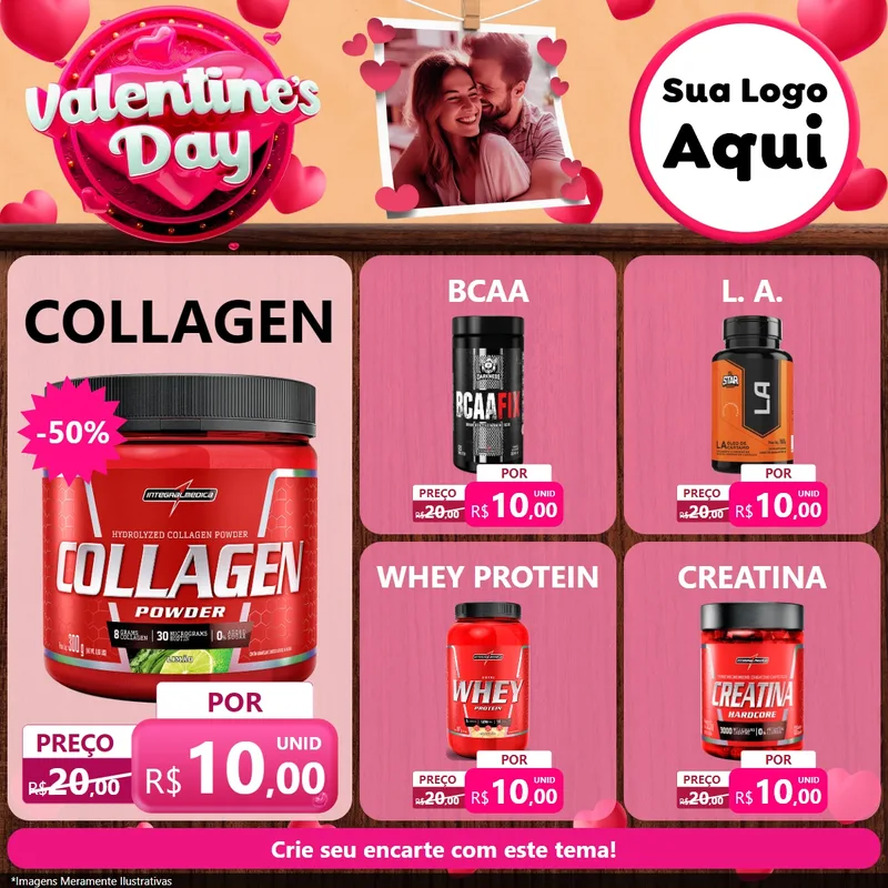Modelo de Rede Social para Feed Facebook com o tema Valentine's Day para Suplementos alimentares