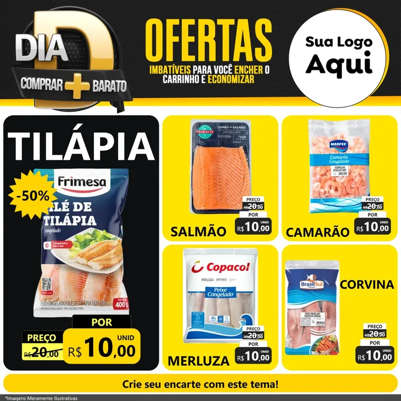 Modelo de Rede Social para Feed Facebook com o tema Dia D Mais Economia para Peixaria