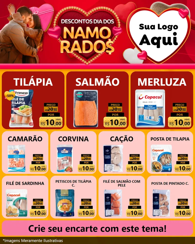 Modelo de Rede Social para Feed Instagram com o tema Descontos Dia dos Namorados para Peixaria