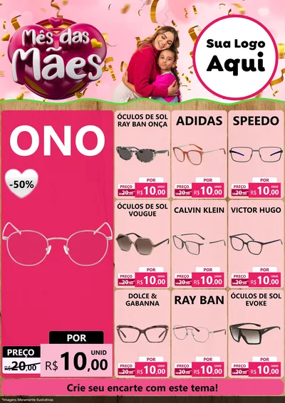 Modelo de Encarte para Encarte A4 Vertical com o tema Mês das Mães para Óticas