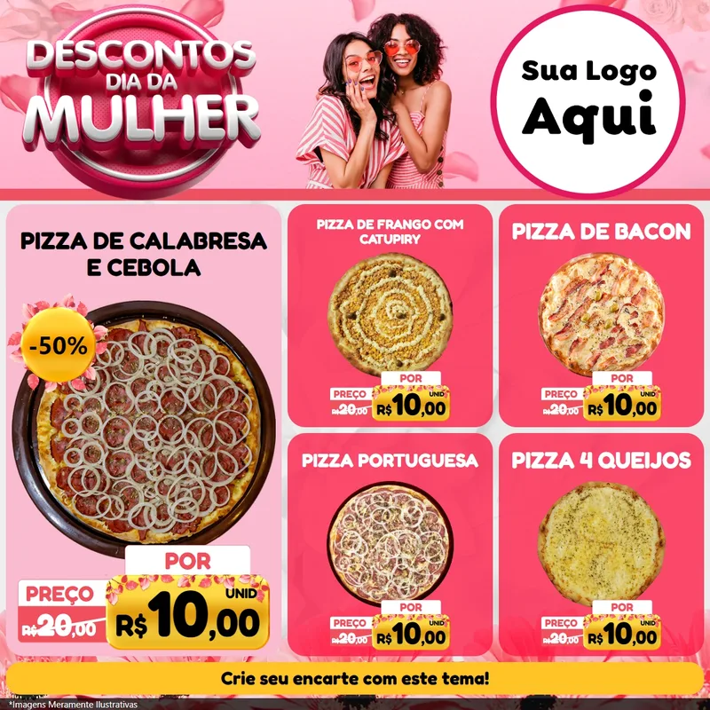 Modelo de Rede Social para Feed Facebook com o tema Descontos Dia da Mulher para Pizzaria