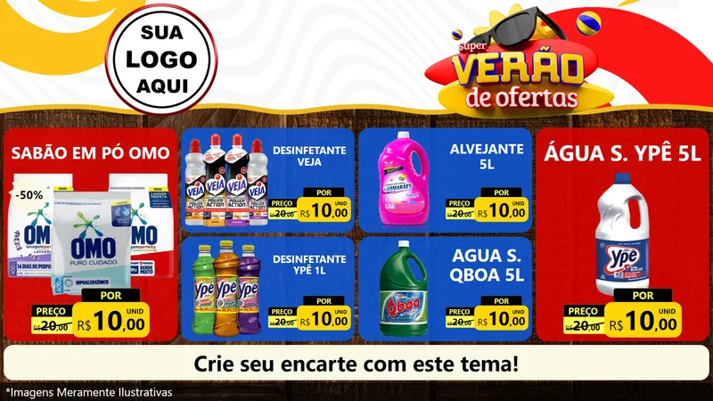 Modelo de TV para TV Horizontal com o tema Super Verão de Ofertas para Produtos de Limpeza
