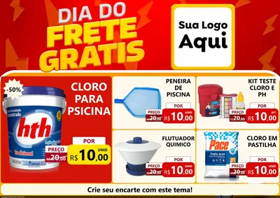 Modelo de Encarte para Encarte A4 Horizontal com o tema Dia do Frete Grátis para Produtos para Piscina