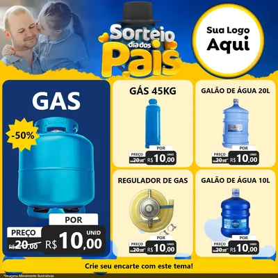 Modelo de Rede Social para Feed Facebook com o tema Sorteio Dia Dos Pais para Água e gás