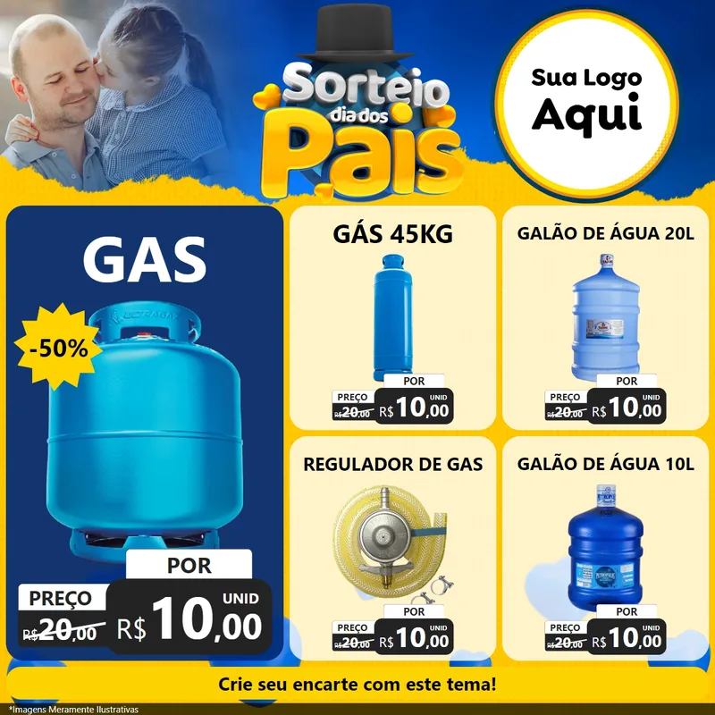 Modelo de Rede Social para Feed Facebook com o tema Sorteio Dia Dos Pais para Água e gás