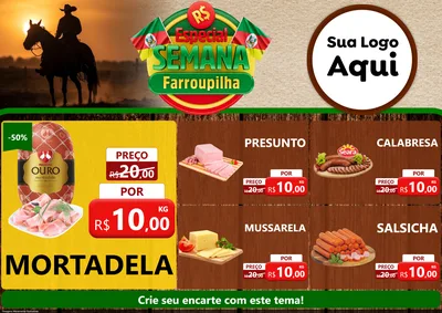 Modelo de Encarte para Encarte A4 Horizontal com o tema Especial Semana Farroupilha para Frios e Laticínios