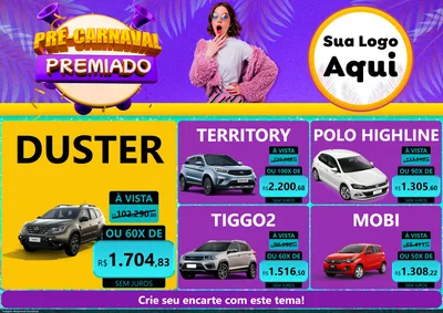 Modelo de Encarte para Encarte A4 Horizontal com o tema Pré-Carnaval Premiado para Concessionaria de Carros