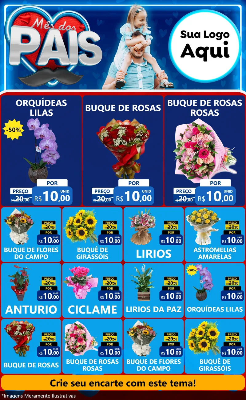 Modelo de Encarte para Encarte Grande com o tema Mês Dos Pais para Floricultura e jardim