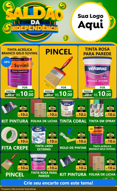 Modelo de Encarte para Encarte Grande com o tema Saldão da Indepêndencia para Tintas e Ferramentas