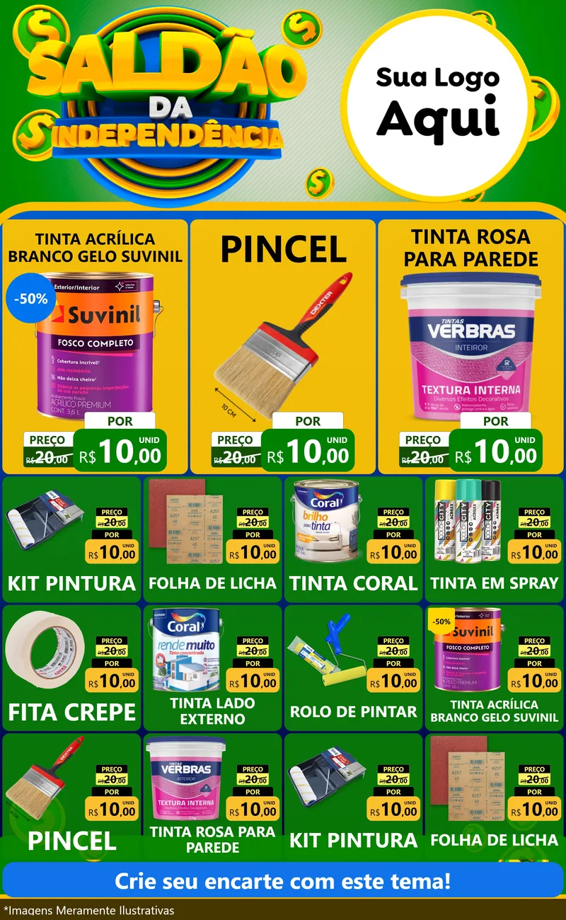 Modelo de Encarte para Encarte Grande com o tema Saldão da Indepêndencia para Tintas e Ferramentas