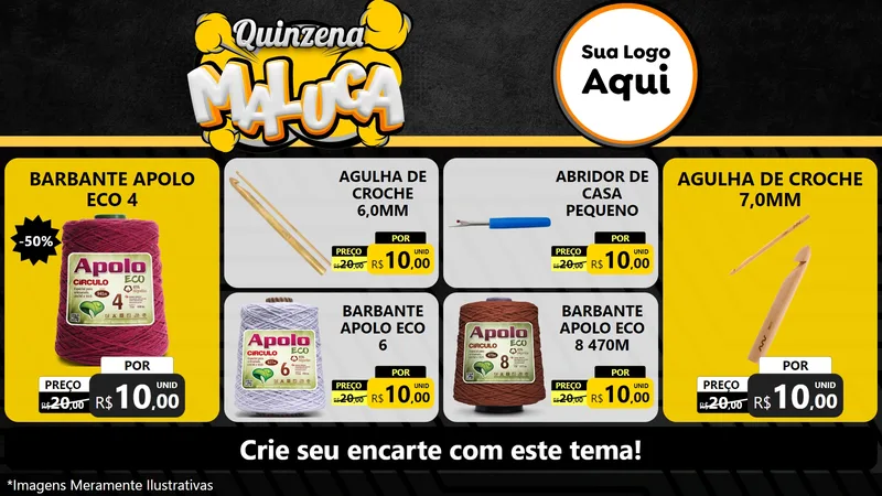 Modelo de TV para TV Horizontal com o tema Quinzena Maluca para Armarinho e Aviamentos
