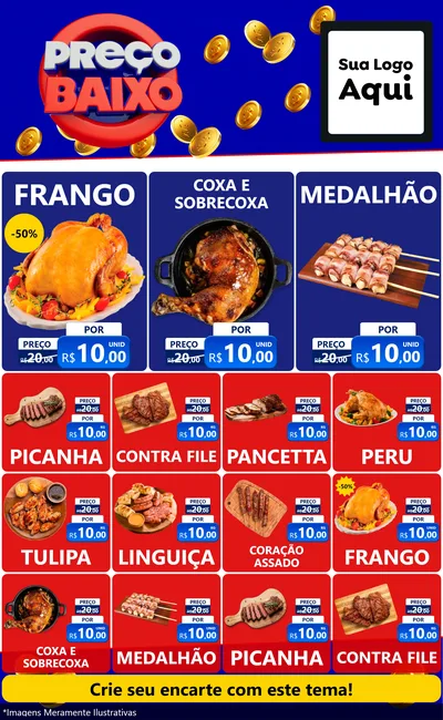 Modelo de Encarte para Encarte Grande com o tema Preço Baixo para Assados