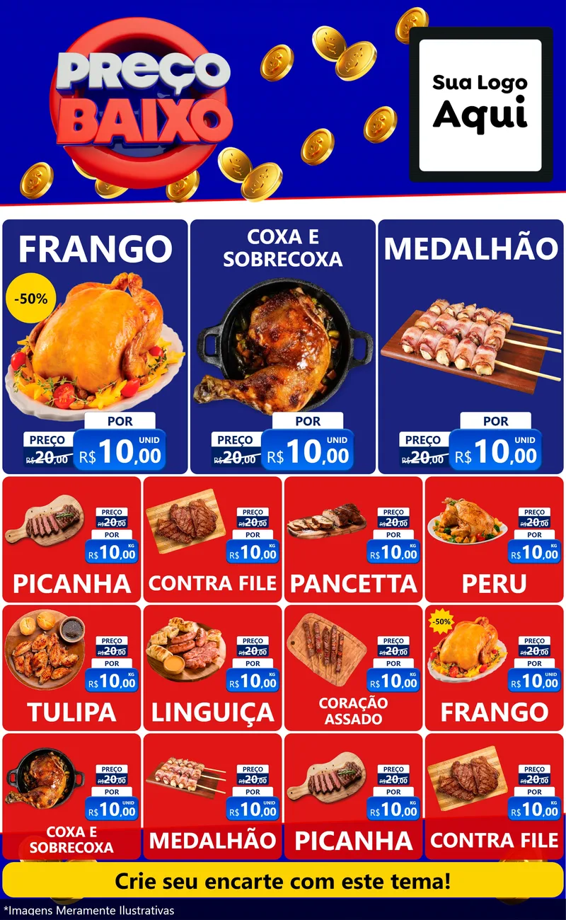 Modelo de Encarte para Encarte Grande com o tema Preço Baixo para Assados