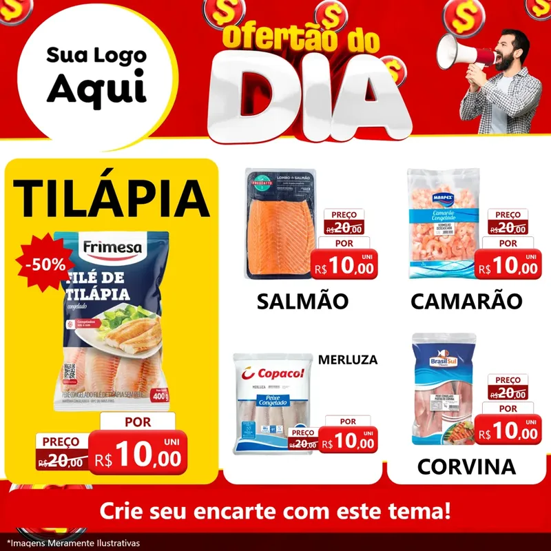 Modelo de Rede Social para Feed Facebook com o tema Ofertão do dia para Peixaria