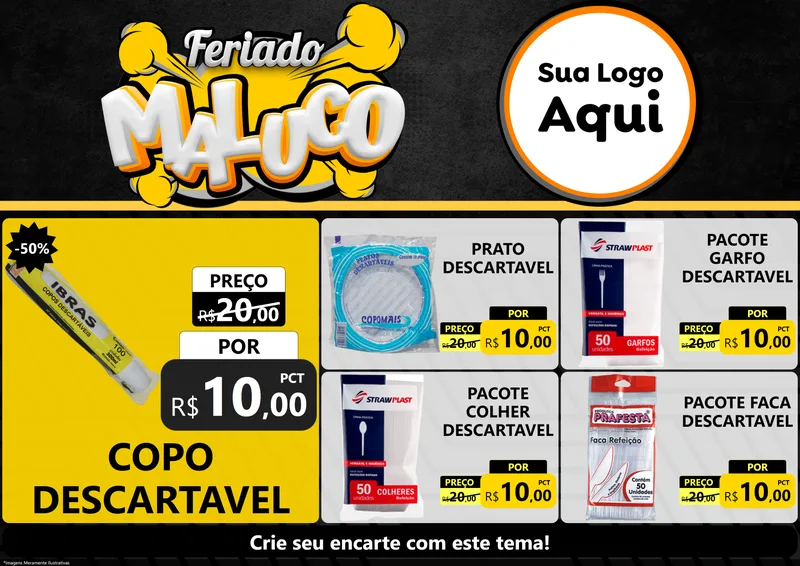 Modelo de Encarte para Encarte A4 Horizontal com o tema Feriado Maluco para Embalagens