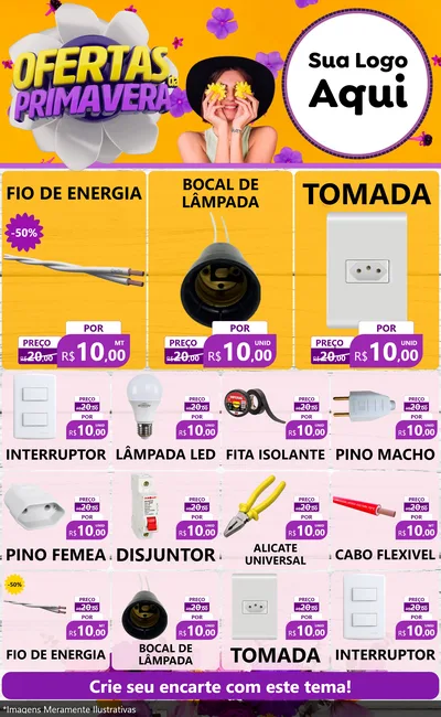 Modelo de Encarte para Encarte Grande com o tema Ofertas Da Primavera para Materiais Elétricos