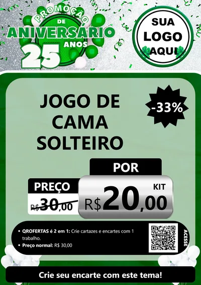 Modelo de Cartaz para Cartaz A4 Vertical com o tema Promoção de Aniversário - 25 Anos para Cama, Mesa e Banho