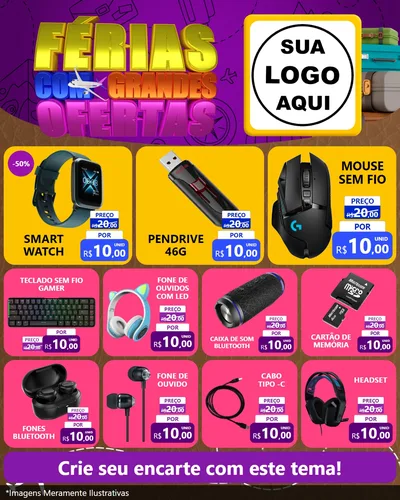 Modelo de Rede Social para Feed Instagram com o tema Férias com Grandes Ofertas para Informática