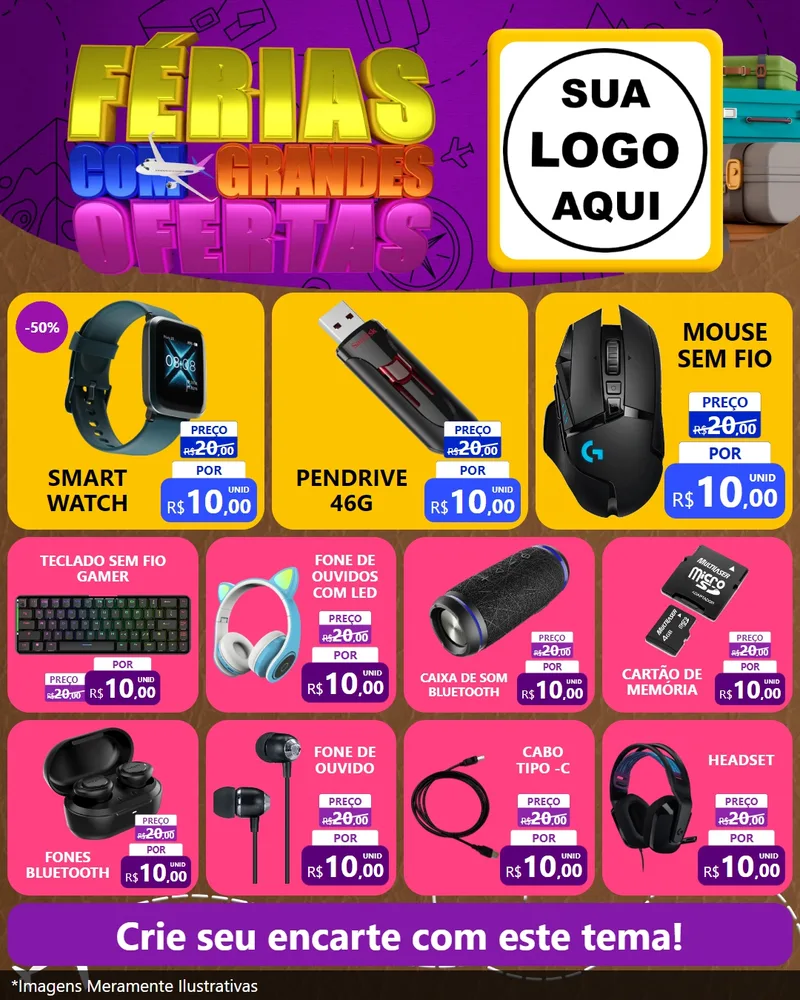 Modelo de Rede Social para Feed Instagram com o tema Férias com Grandes Ofertas para Informática