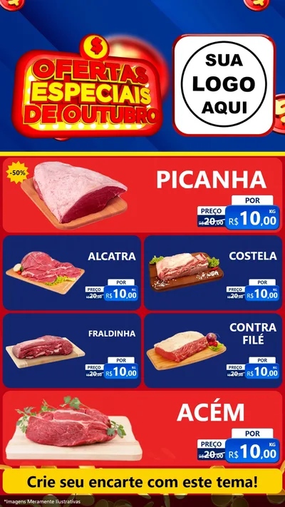 Modelo de TV para TV Vertical com o tema Ofertas Especiais de Outubro para Açougue