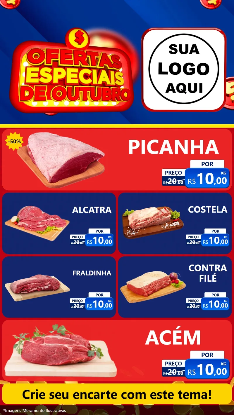 Modelo de TV para TV Vertical com o tema Ofertas Especiais de Outubro para Açougue