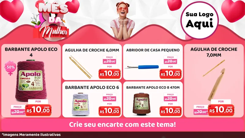 Modelo de TV para TV Horizontal com o tema Mês da Mulher para Armarinho e Aviamentos