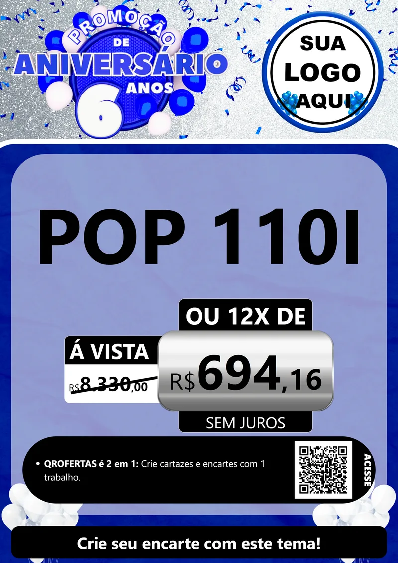 Modelo de Cartaz para Cartaz A4 Vertical com o tema Promoção de Aniversário - 6 Anos para Concessionaria de Motos