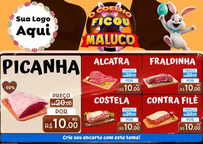 Modelo de Encarte para Encarte A4 Horizontal com o tema O Coelho Ficou Maluco - Páscoa para Açougue