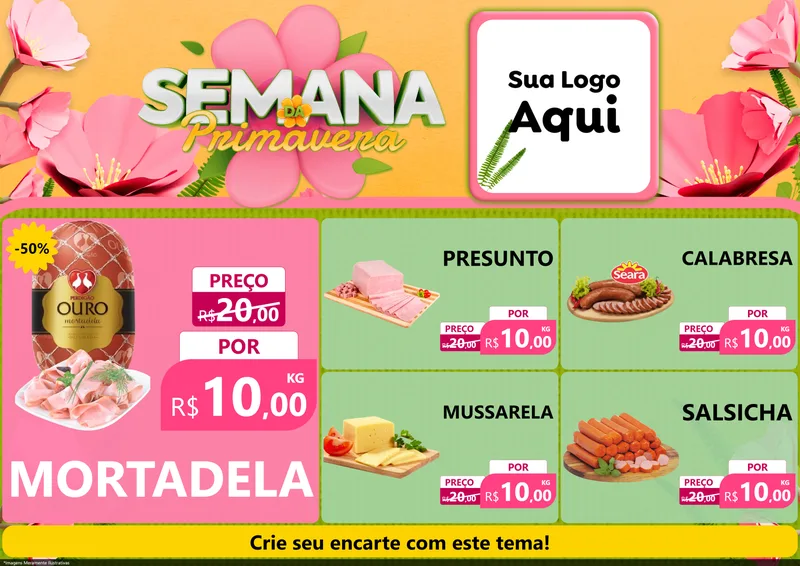 Modelo de Encarte para Encarte A4 Horizontal com o tema Semana da Primavera para Frios e Laticínios