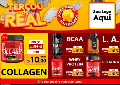 Modelo de Encarte para Encarte A4 Horizontal com o tema Terçou do Real para Suplementos alimentares