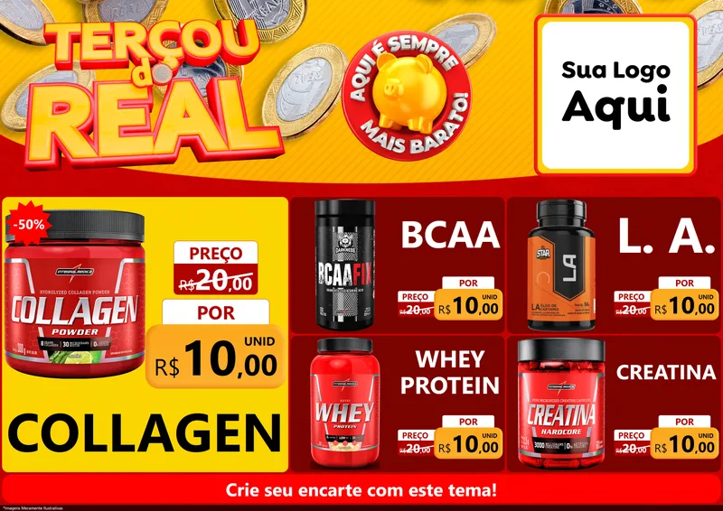 Modelo de Encarte para Encarte A4 Horizontal com o tema Terçou do Real para Suplementos alimentares