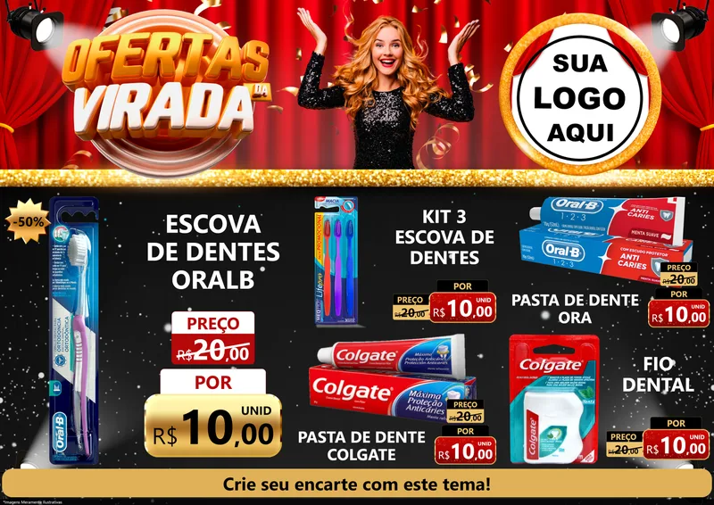 Modelo de Encarte para Encarte A4 Horizontal com o tema Ofertas da Virada para Higiene Pessoal