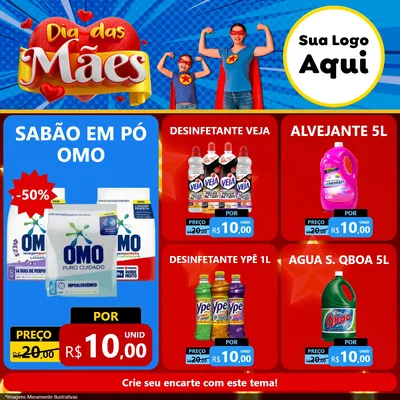 Modelo de Rede Social para Feed Facebook com o tema Dia das Mães para Produtos de Limpeza