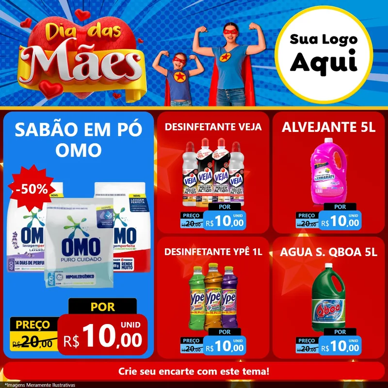 Modelo de Rede Social para Feed Facebook com o tema Dia das Mães para Produtos de Limpeza