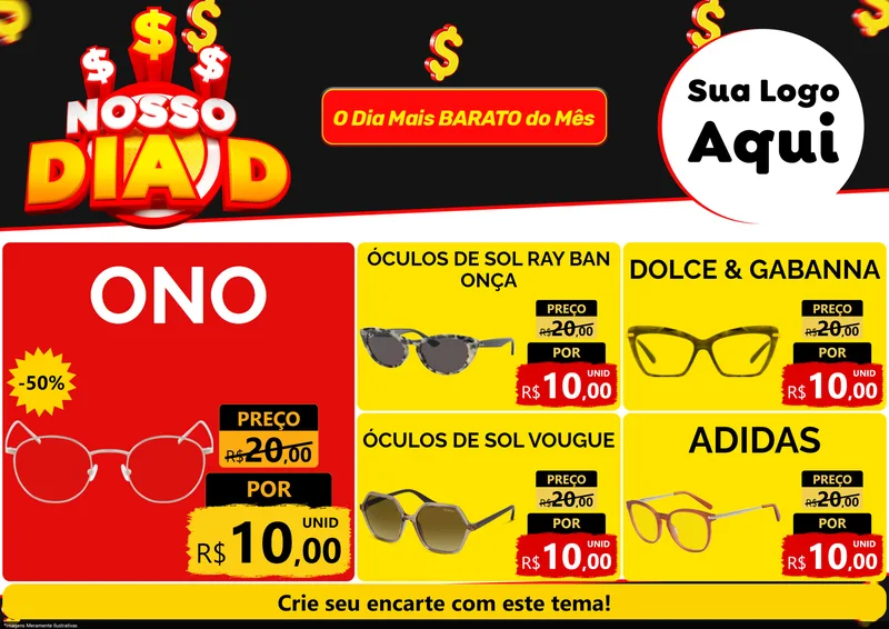 Modelo de Encarte para Encarte A4 Horizontal com o tema Nosso Dia D para Óticas