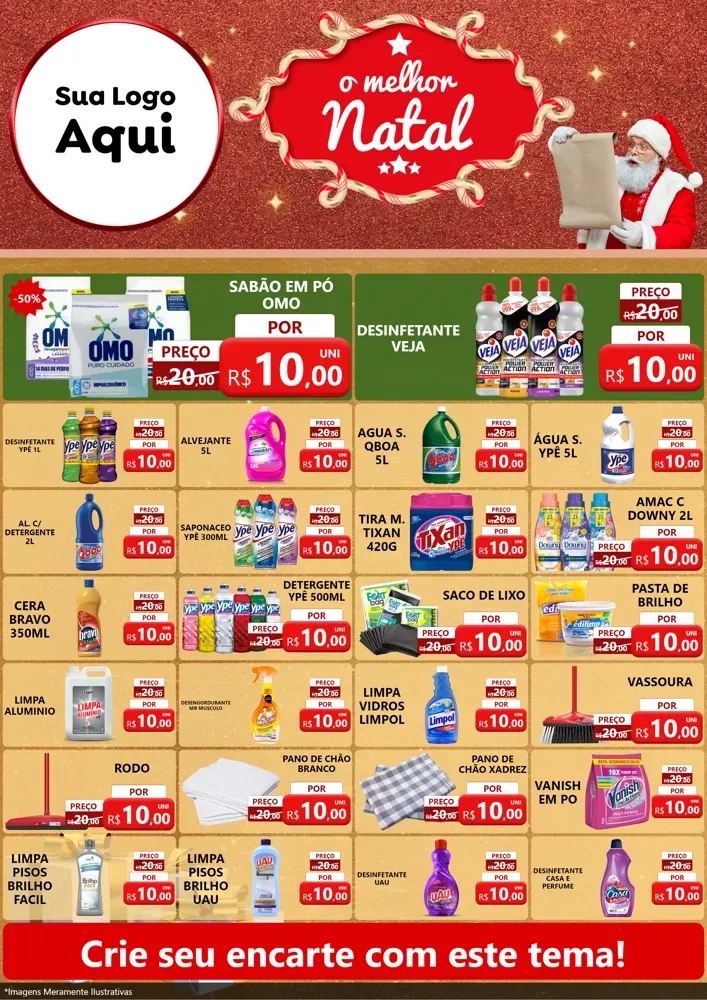 Modelo de Encarte para Encarte A4 Vertical com o tema O Melhor Natal para Produtos de Limpeza