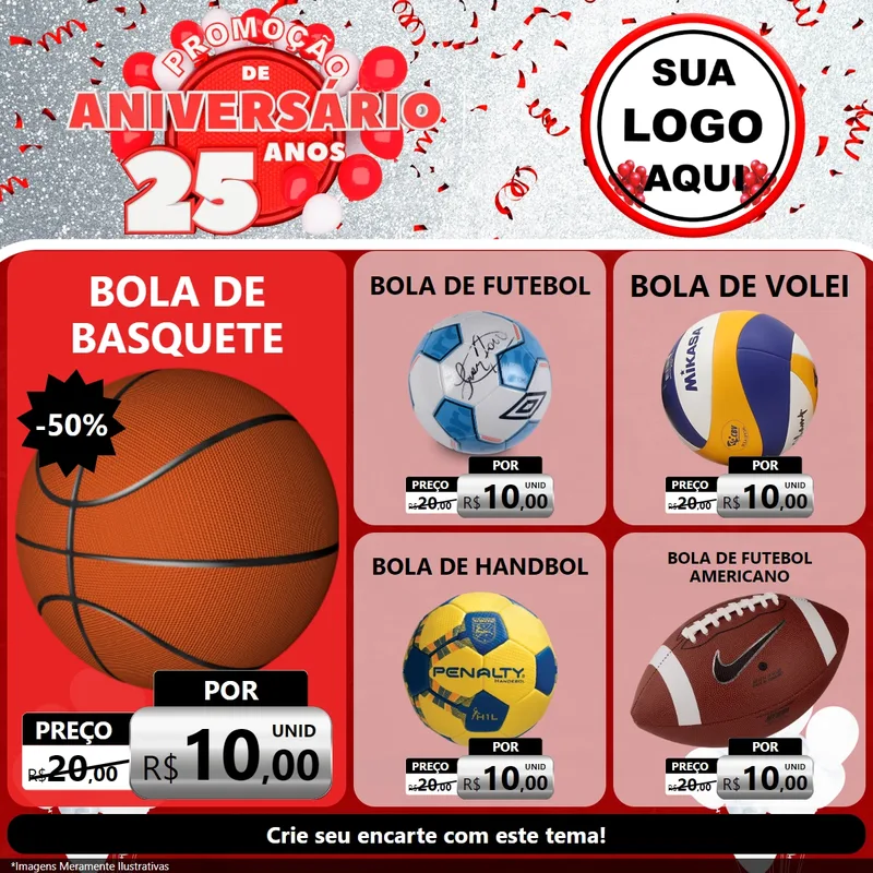 Modelo de Rede Social para Feed Facebook com o tema Promoção de Aniversário - 25Anos para Artigos Esportivos