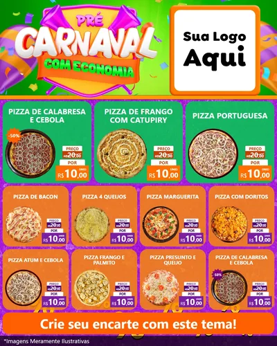 Modelo de Rede Social para Feed Instagram com o tema Pré-Carnaval Com Economia para Pizzaria