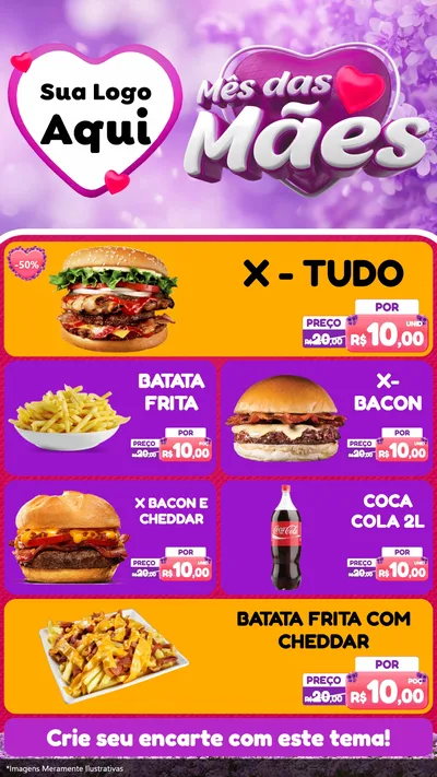 Modelo de TV para TV Vertical com o tema Mês das Mães para Hamburgueria