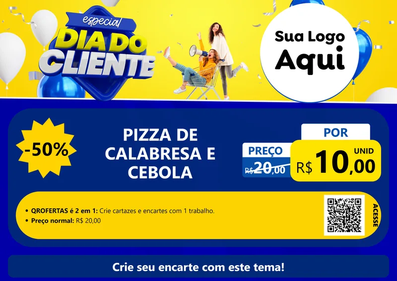 Modelo de Cartaz para Cartaz A4 Horizontal com o tema Especial Dia do Cliente para Pizzaria