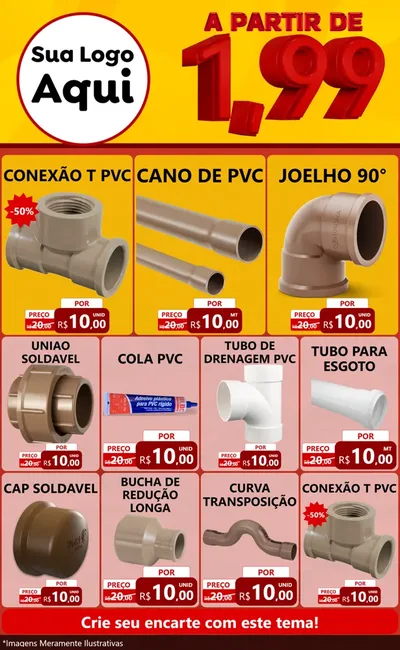 Modelo de Encarte para Encarte Grande com o tema A Partir de Um e Noventa e Nove - 1,99 para Tubos e conexões