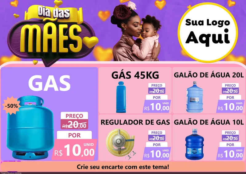 Modelo de Encarte para Encarte A4 Horizontal com o tema Dia das Mães para Água e gás