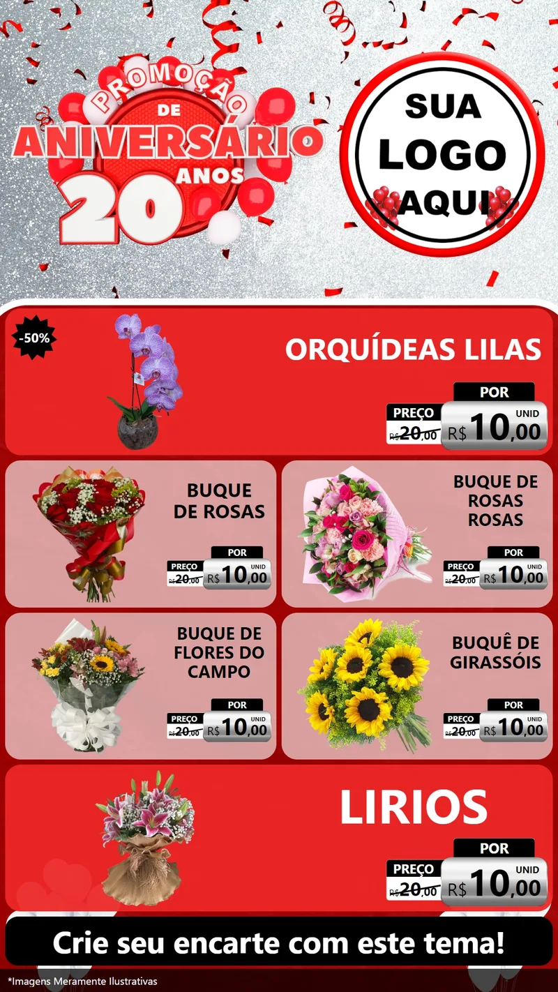 Modelo de TV para TV Vertical com o tema Promoção de Aniversário - 20 Anos para Floricultura e jardim