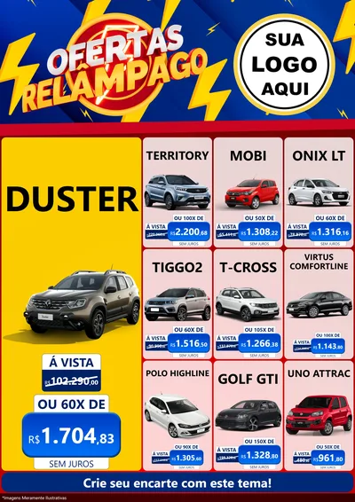 Modelo de Encarte para Encarte A4 Vertical com o tema Ofertas Relâmpago para Concessionaria de Carros