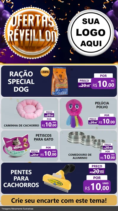 Modelo de TV para TV Vertical com o tema Ofertas de Réveillon para Pet Shop