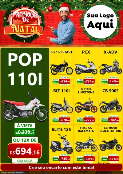 Modelo de Encarte para Encarte A4 Vertical com o tema Promoção de Natal para Concessionaria de Motos