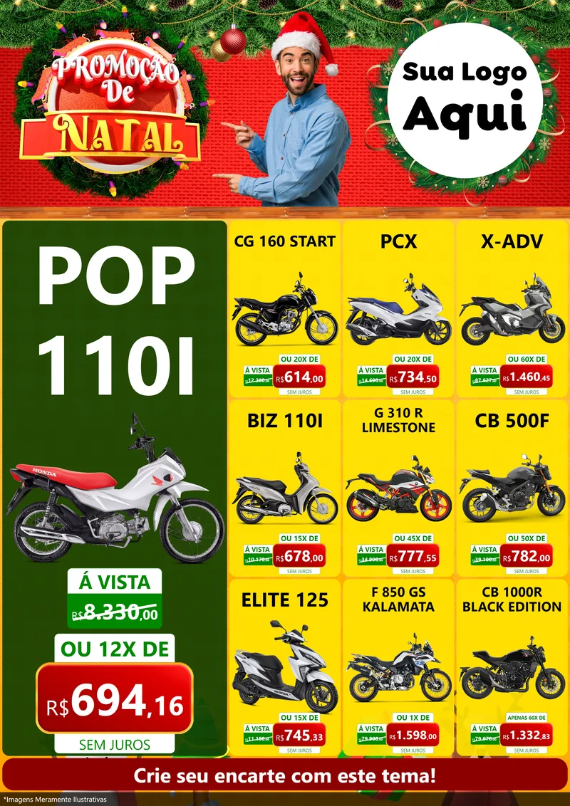 Modelo de Encarte para Encarte A4 Vertical com o tema Promoção de Natal para Concessionaria de Motos