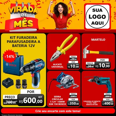Modelo de Rede Social para Feed Facebook com o tema Virada de Mês para Maquinas e Ferramentas