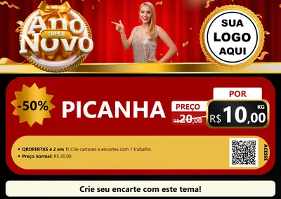 Modelo de Cartaz para Cartaz A4 Horizontal com o tema Super Ano Novo para Açougue