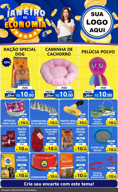 Modelo de Encarte para Encarte Grande com o tema Janeiro da Economia para Pet Shop
